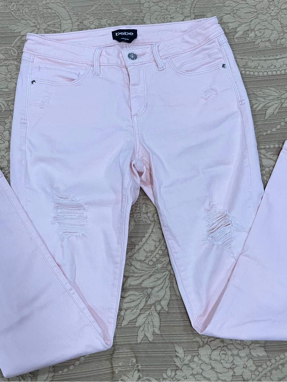 WOMENS BEBE SKINNY SUMMER THIN JEANS SIZE 29 LIGHT PINK